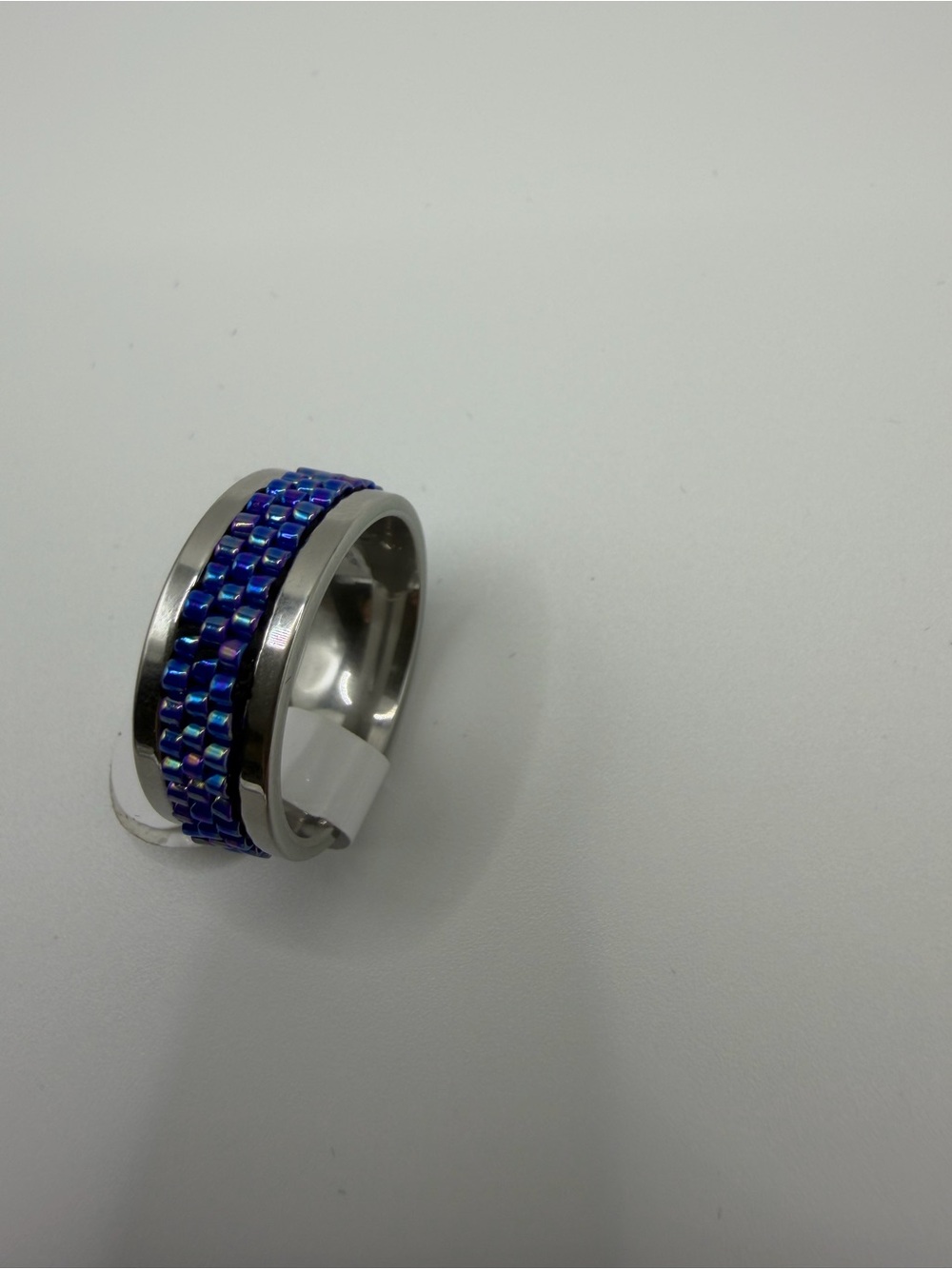 Blue Crystal-Tone Stainless Steel Women's Ring